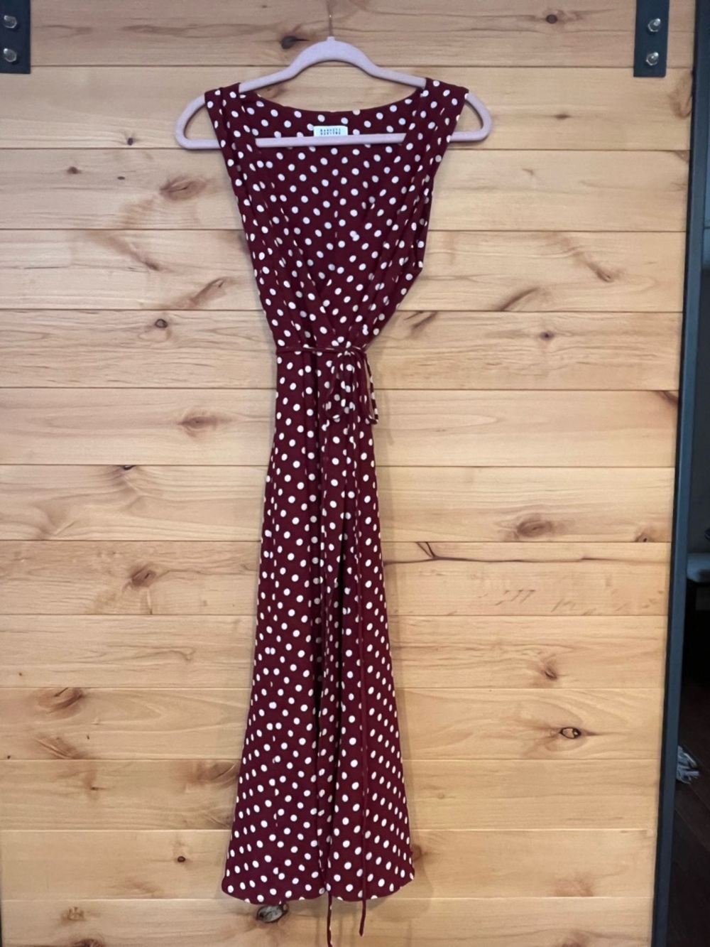 Barneys New York Burgundy Polka Dot Midi Dress